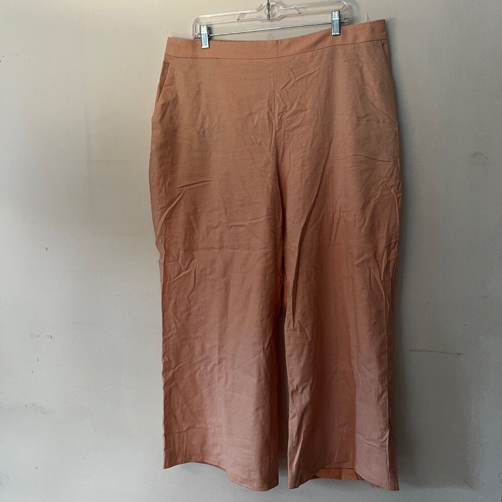 Express Womens Wide Leg Super‎ High Rise Linen Rayon Blend Pink Sz XL  Pants
